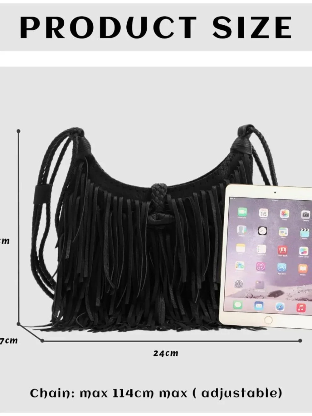 Vintage Fringe hobo bags for Women Vegan Faux Suede Leather Tassel Crossbody Bag - Picture 5 of 9